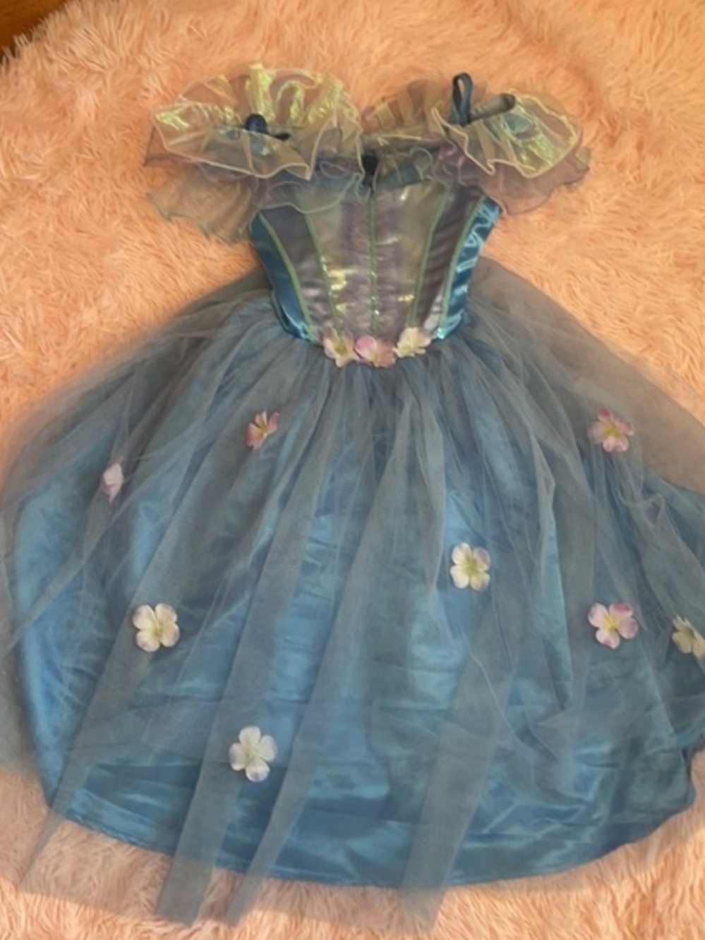 Southern Belle Blue Flower Tulle Kids Costume Dress - Size 3-5 Yrs